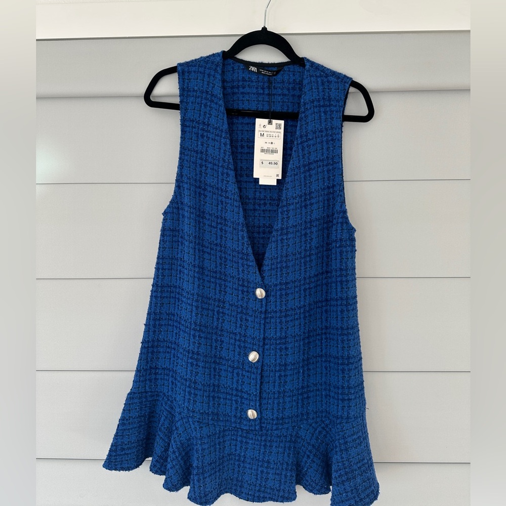 Zara | Blue Sleeveless Button-Down Tweed dress